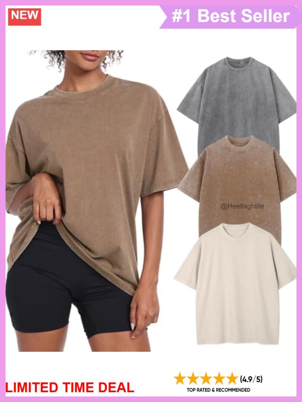 Womens Oversized Acid Washed Cotton Tee Vintage Baggy T Shirt